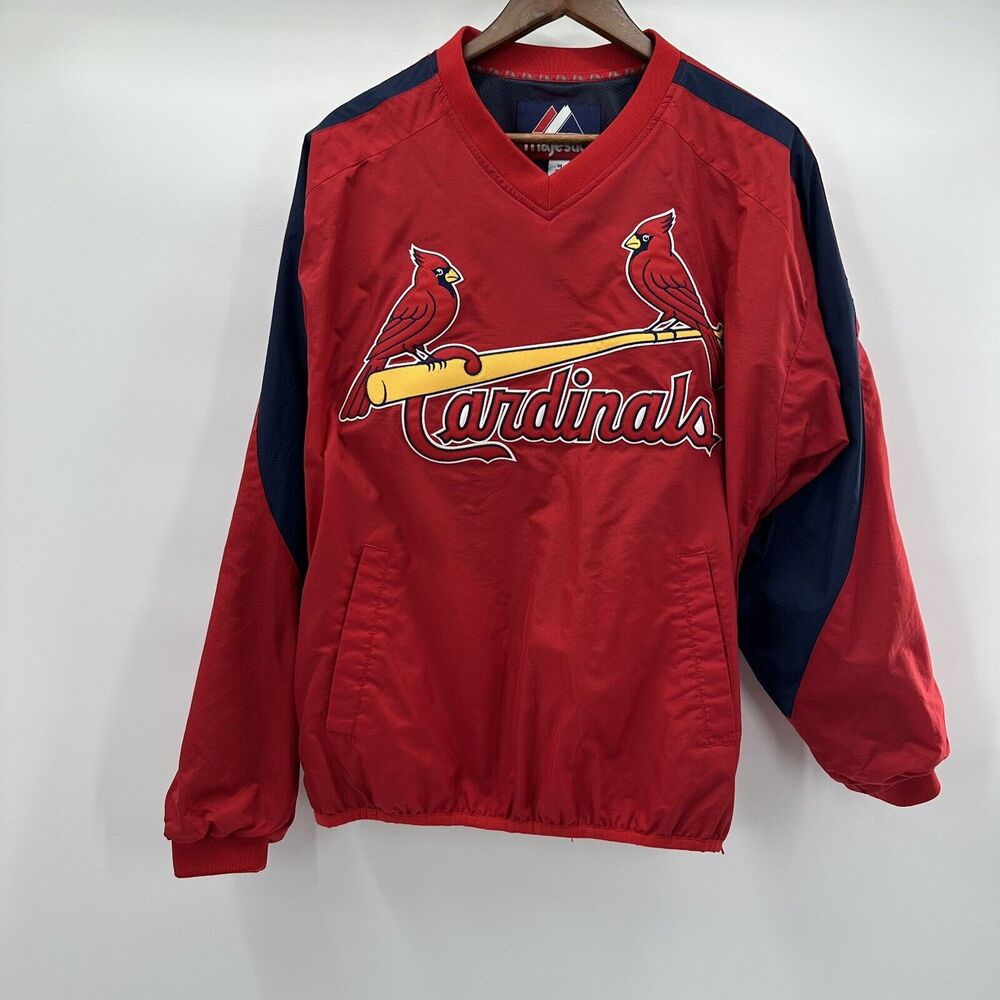 St Louis Cardinals Jacket Mens Medium Red Majestic Side Zip Pull Over Logo MLB